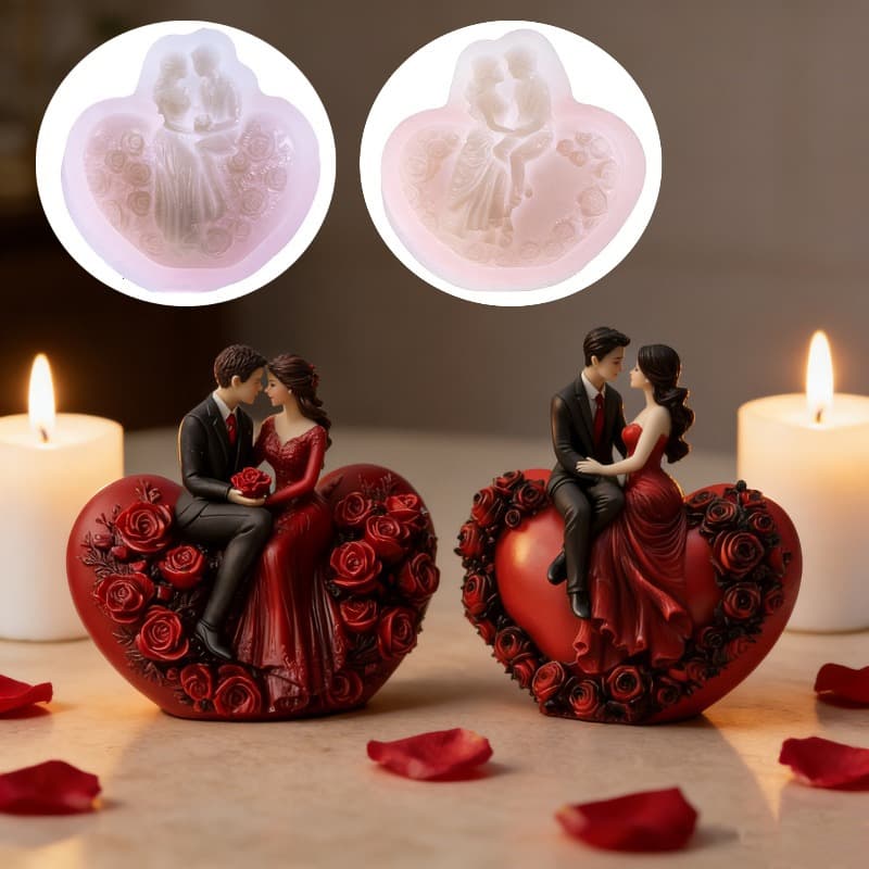 Rose Couple Candle Silicone Mold, Embossed Heart Craft Plaster Ornament Mold, Valentine's Day Gift