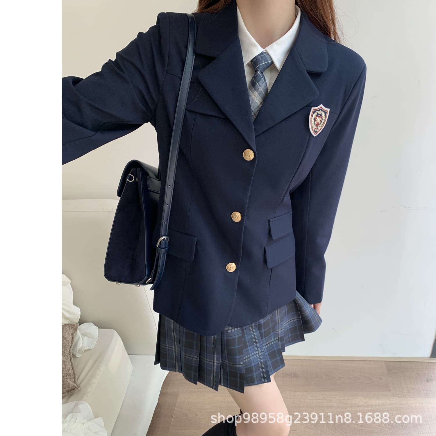 Original design authentic JK uniform spring/autumn Japanese school style navy blue suit jacket for women, school uniform petite waist-cinching.