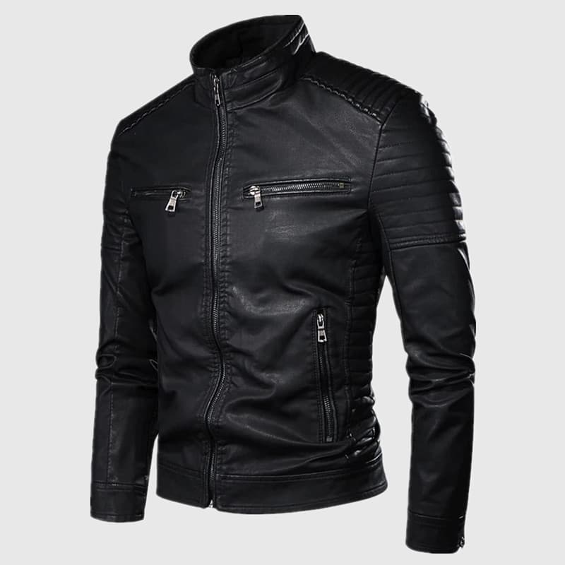 2024 New Men's Leather Jacket, Mid-Age & Youth Fashion Slim Fit Stand Collar Jacket for Autumn/Winter