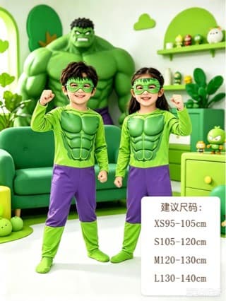Muscle Suit Kids Hulk Costume Avengers 4 Mask Cape Gloves Mask Dress Up Party