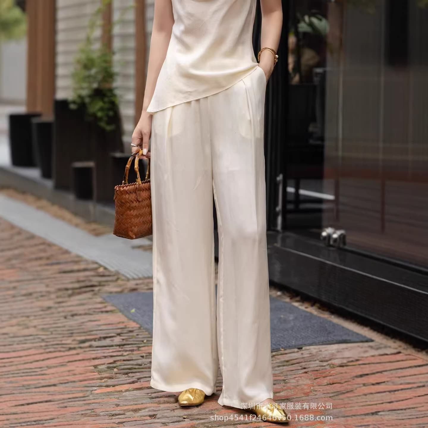 Shenzhen Nanyou 26 Spring/Summer Elastic High-Waist Loose Fit Slimming Versatile Copper Ammonia Silk Textured Straight Wide-Leg Pants for Women
