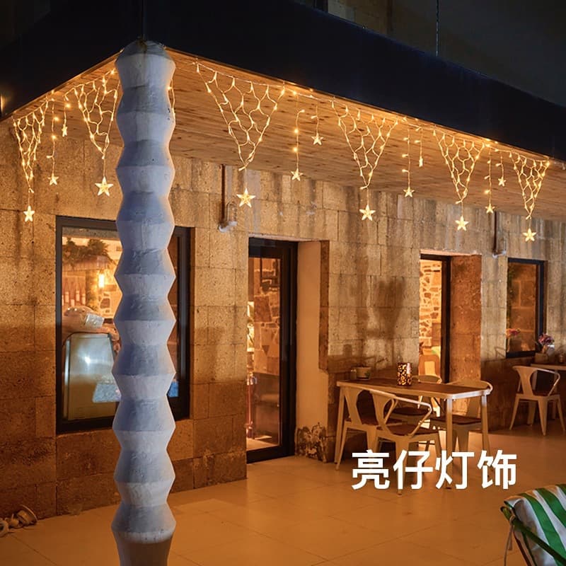 New original triangular fishing net light star ice strip curtain light solar colored light string outdoor bar B&B restaurant