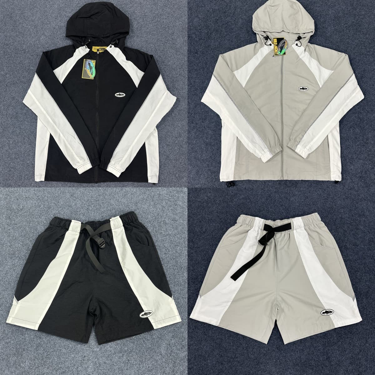 Cross-border exclusive Corteiz Alcatraz set with color-block embroidered badges, unisex windbreaker jacket and shorts