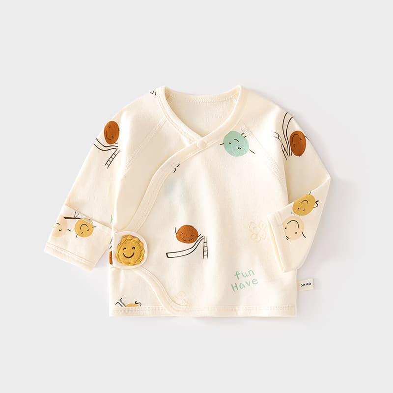 Newborn Baby Half-Back Bodysuit, Seamless Cotton, Spring/Autumn, Velcro Closure, Monk-Style Top for Full Month