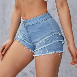 S223# Amazon Cross-Border European and American INS Summer Women's Jeans Multi-Layer Frayed Elastic Denim Shorts