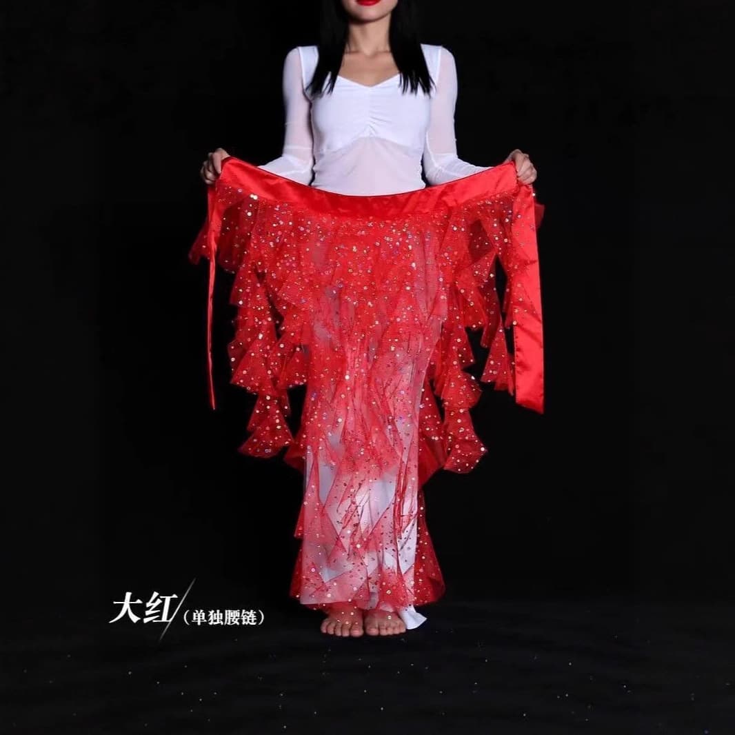 Belly dance highlights: mesh nine-tailed fox belt, waist chain, waist ornament, charming Egyptian-style waist chain, jazz dance waist scarf