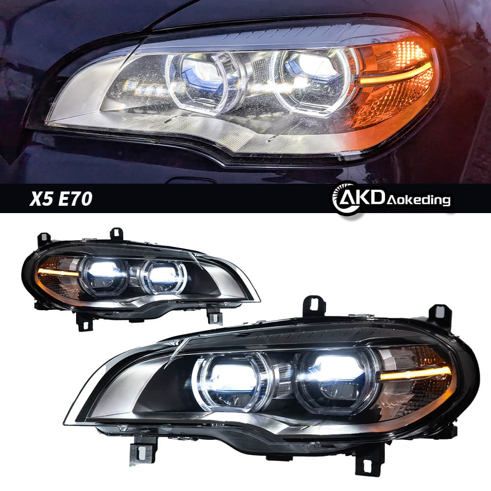 Specifically for 07-13 BMW X5 Headlight Assembly E70 Old to New Style Angel Eye Daytime Running Light LED Headlight