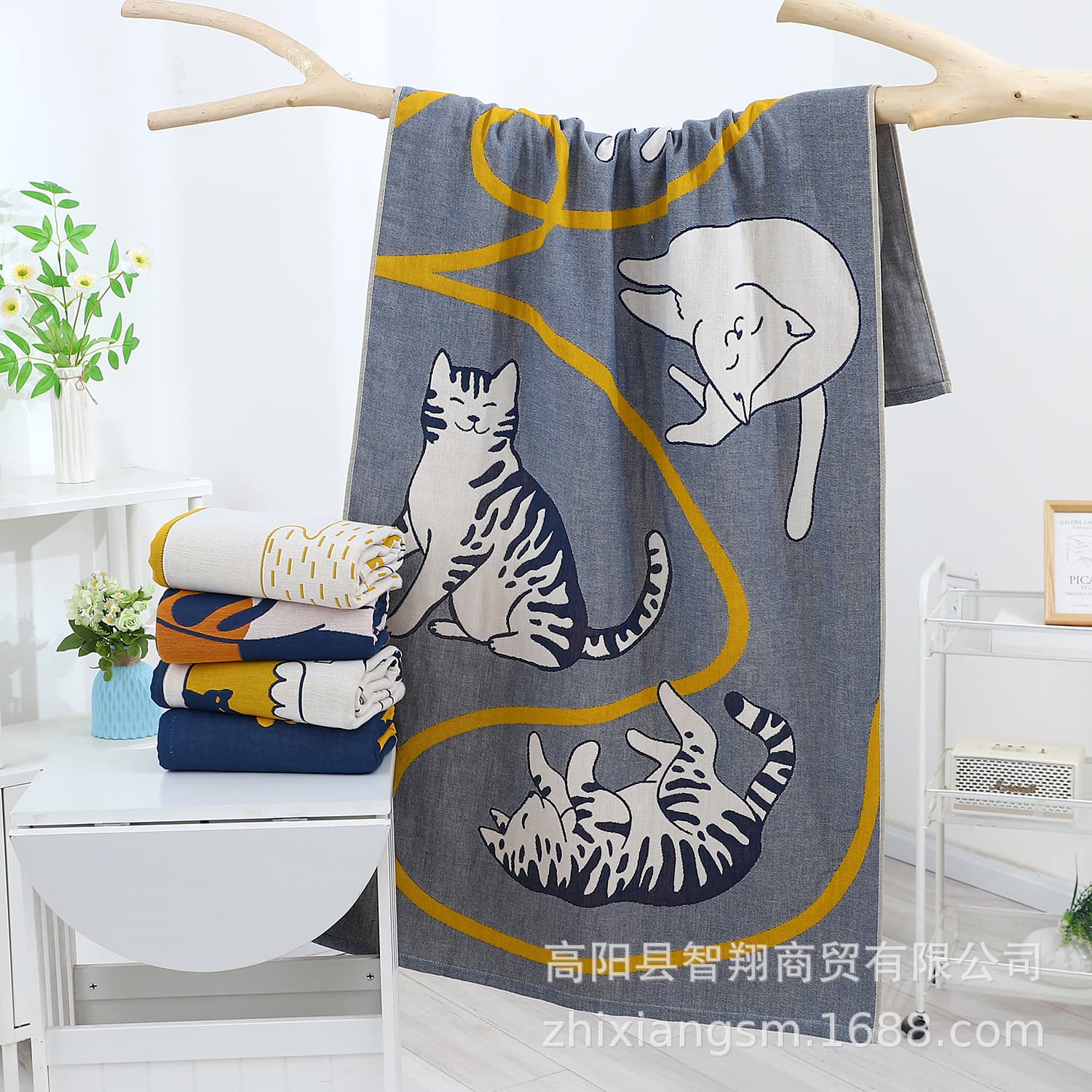 Zhiyang New Four-Layer Gauze Jacquard Creative Cat Towel Cotton Bath Towel Large Towel Souvenir Gift Factory Price Wholesale