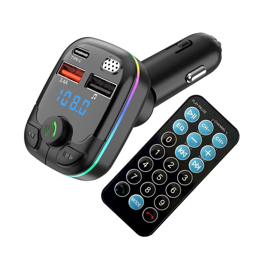 Bluetooth 5.3 car MP3 head adjustable angle FM transmitter with remote control 5V3A car mobile phone charger