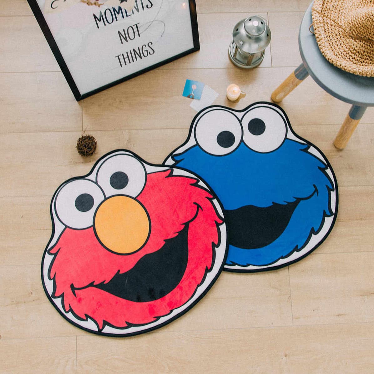 3D printed cartoon Sesame Street floor mat, special-shaped horizontal bedside foot mat, cute children's room absorbent non-slip mat cross-border