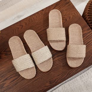 Custom Summer Linen Slippers for Men and Women, Couple Floor Indoor Home Thick Sole Anti-Slip Home Slippers Summer