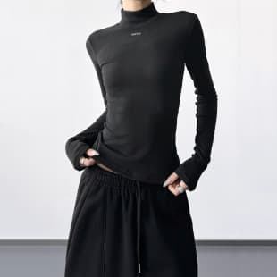 Black Half Turtleneck Long Sleeve T-Shirt for Women, 2025 Fall Winter New Slim Fit Base Layer, Chic Top