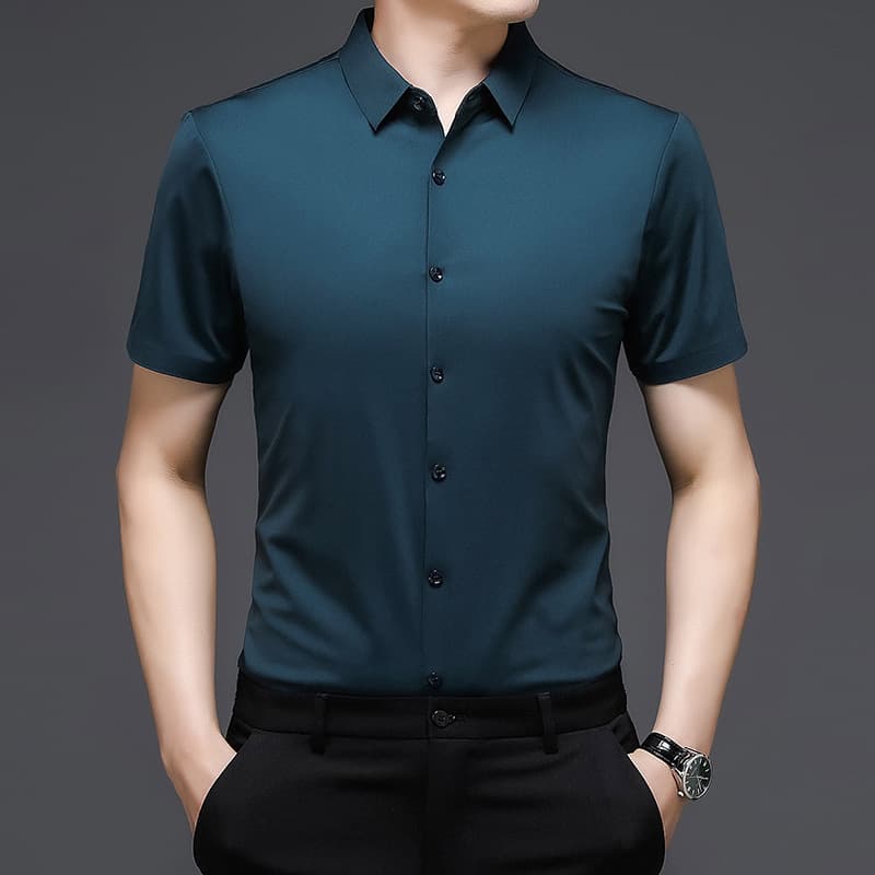 Factory Store Ice Silk Short Sleeve Shirt Men's Summer New Thin Seamless High-End Draped Half-Sleeve Men's Shirt Summer Clothes