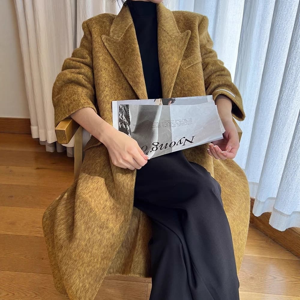 High-end wool double-sided woolen shoulder coat women's long suit collar shoulder pads thickened long wool cashmere coat double-sided