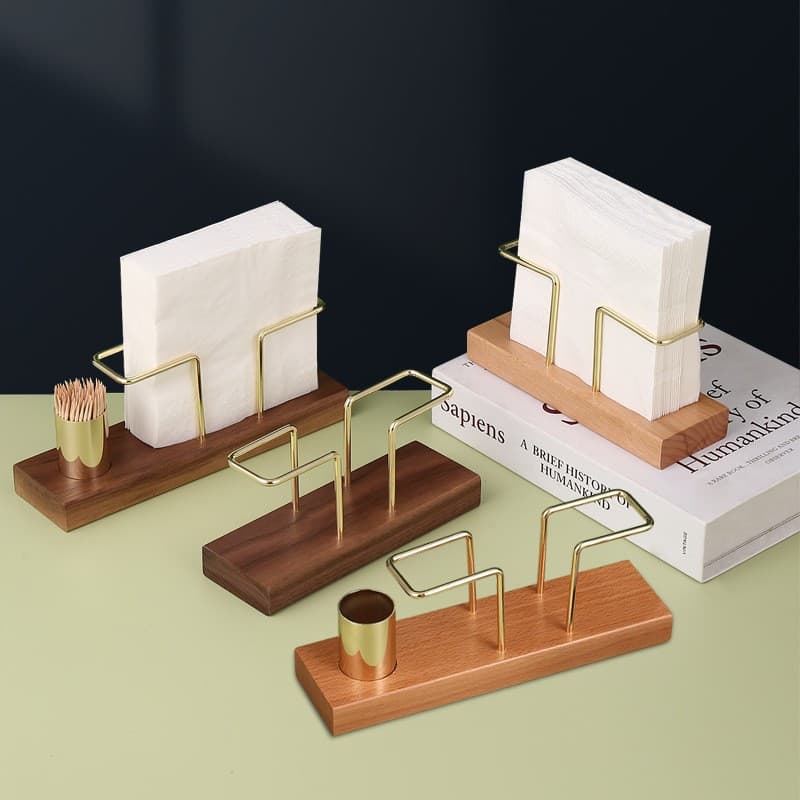Creative Walnut Desktop Solid Wood Hotel Toothpick and Paper Holder, Dining Table Coffee Shop Decor, Luxury Napkin Dispenser Stand