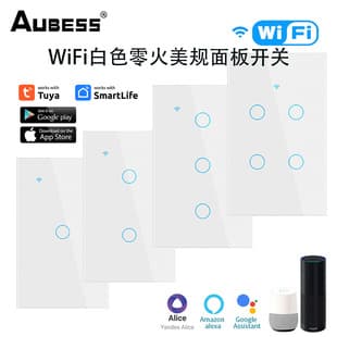 Tuya WiFi Smart Switch Panel 1/2/3/4 Gang Neutral-Live Panel Switch 120 Type US Standard Alexa