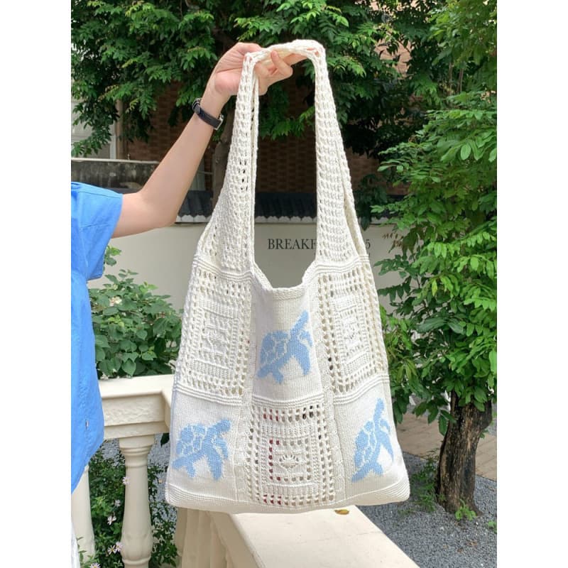 2025 Summer New Woven Tote Bag for Women, Large Capacity Shoulder Bag, Handmade Crochet Floral Beach Bag, Casual Style