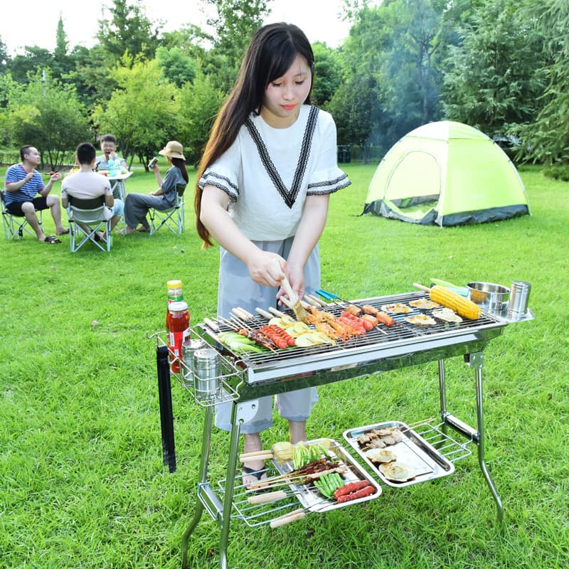 Outdoor Folding Portable BBQ Grill Large Stainless Steel Camping Stove BBQ Grill Wholesale