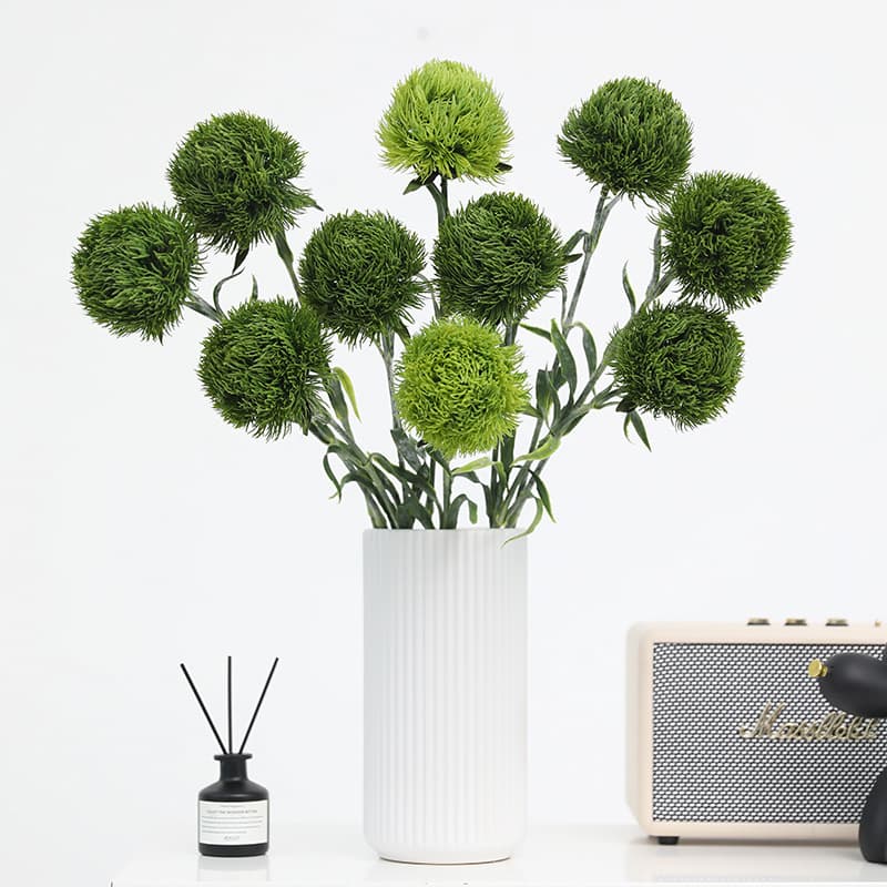 Lifelike Green Dianthus Flower Premium Decorative Artificial Flower Arrangement Soft Rubber Touch Green Pompom Artificial Plant In Stock