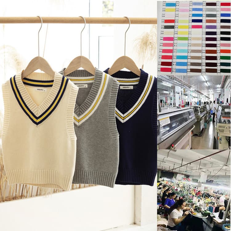 Taobao Factory new children's sweater vests, custom processing of children's knitted V-neck vests with provided designs and samples