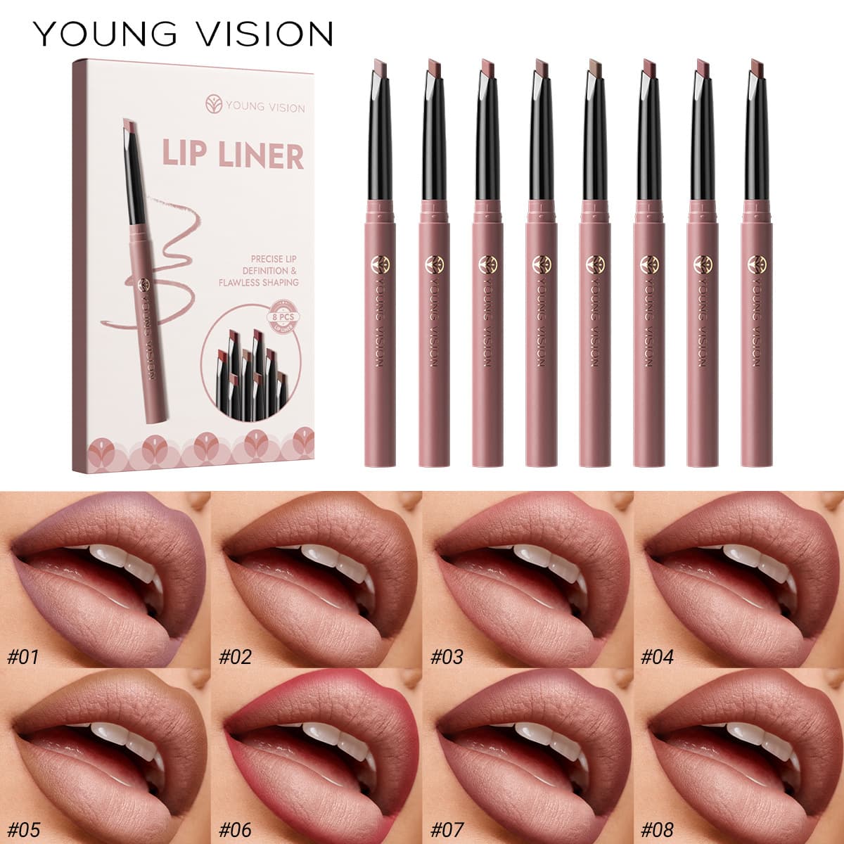 Young Vision 8-Color Lip Liner Set Matte Lipstick Rotating Lip Liner Set Beauty Amazon