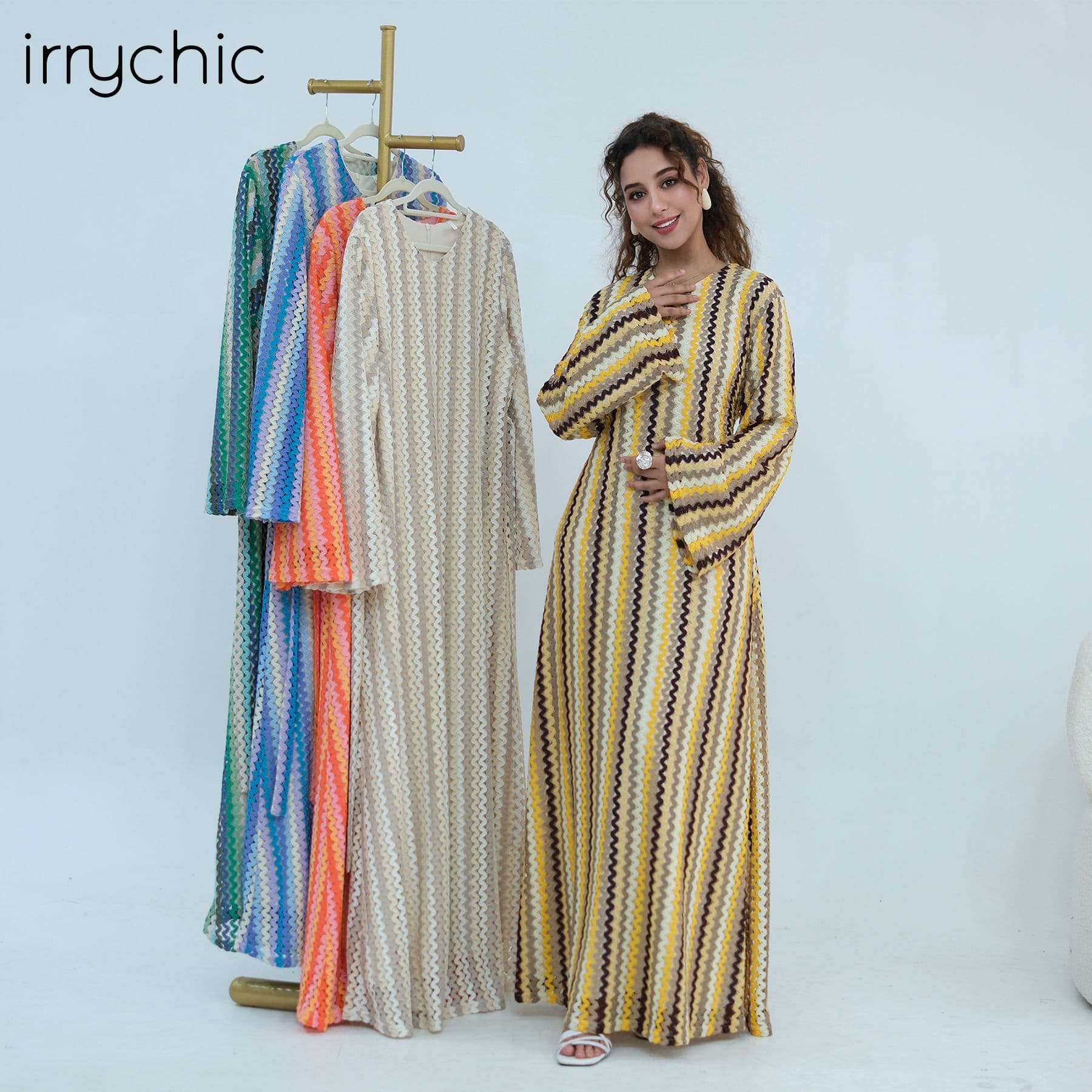 Ai Yi Rui real photo direct, long-sleeve plus-size colorful jacquard double-layer dress 1374