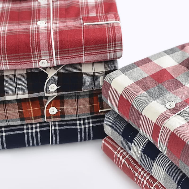 Manufacturer supplies Japanese-style plaid flannel couple pajamas 2026 new spring and autumn pure cotton flannel home wear set