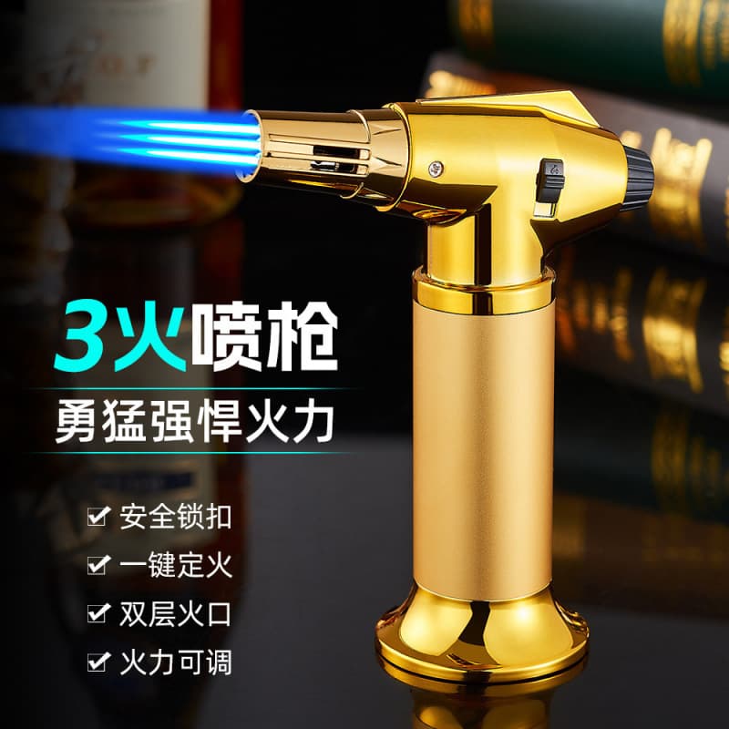 Triple Jet High-Temperature Welding Torch Lighter Windproof Blue Flame Kitchen Igniter Camping Outdoor BBQ Strong Fire Spray Gun