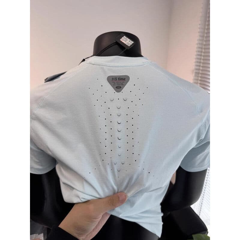 Laser Perforated Quick-Dry T-Shirt for Men Summer Thin Mesh Casual Loose Breathable Sports Raglan Short Sleeve Tee