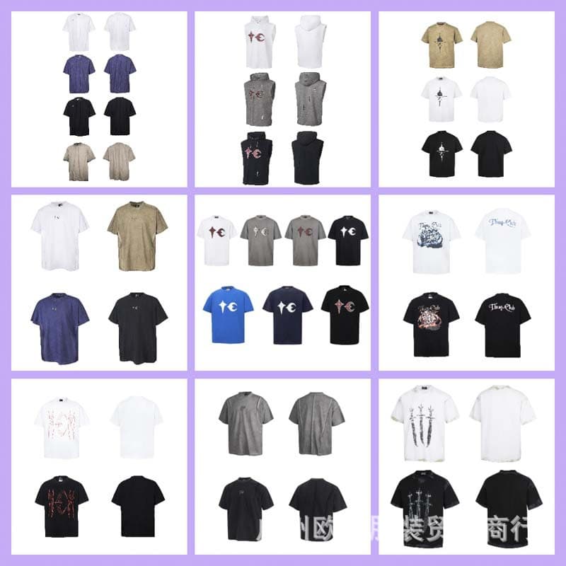 Correct Version THUG CLUB Star Moon Series Short Sleeve T-Shirt Streetwear Cross-Border Export Style Top Unisex