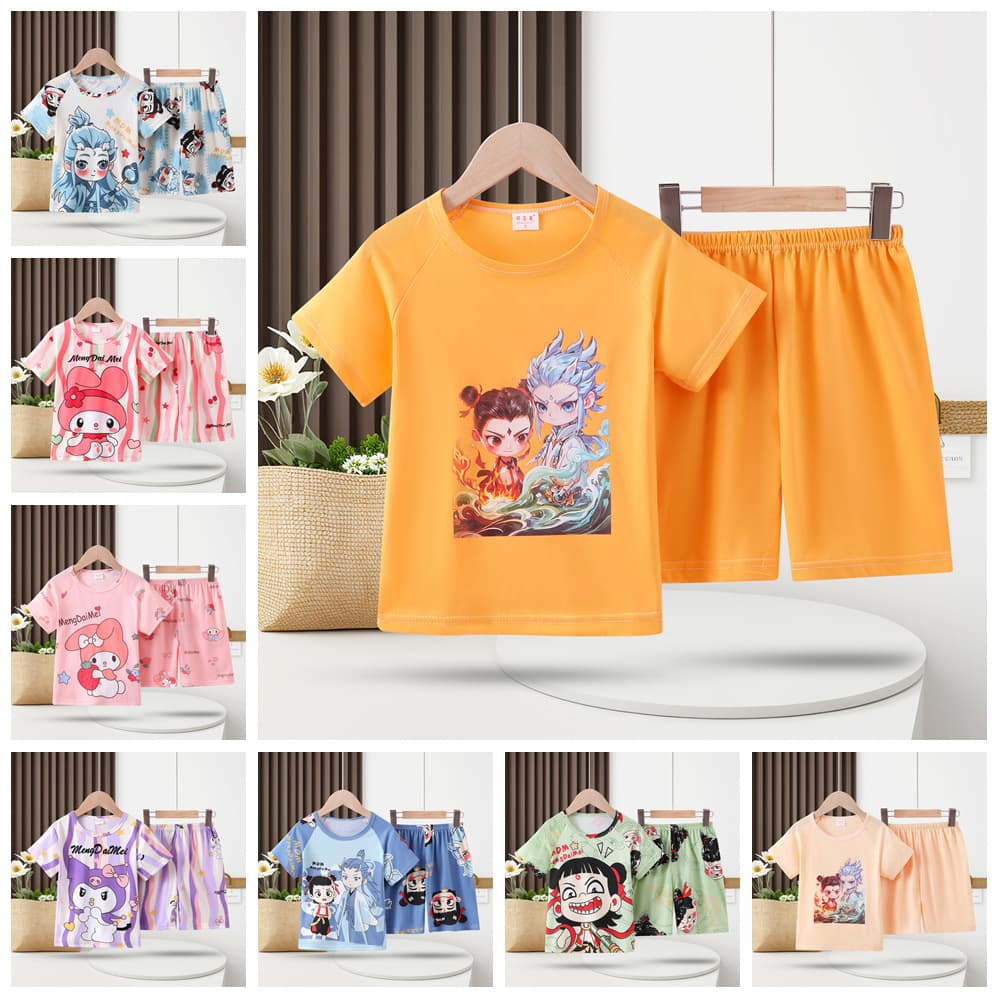 2025 New Children's Summer Pajama Set Short Sleeve Thin Cotton Homewear for Boys and Girls