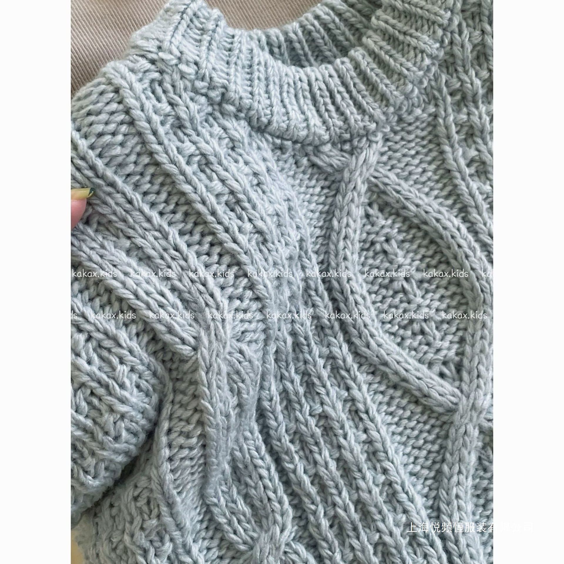 Winter new lazy style thick knit wool cable pattern pullover sweater knitwear unisex haze blue