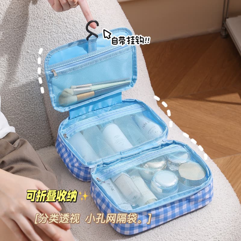 Foldable Hook Dopamine Handbag Cosmetic Bag Large Capacity Portable Makeup Organizer with Compartments Layered Toiletry Bag