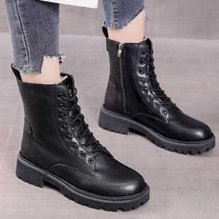 Martin Boots British Style 2024 Fall Winter New Round Toe Short Boots for Women Students Thick Sole Warm Lined Stock Women's Boots