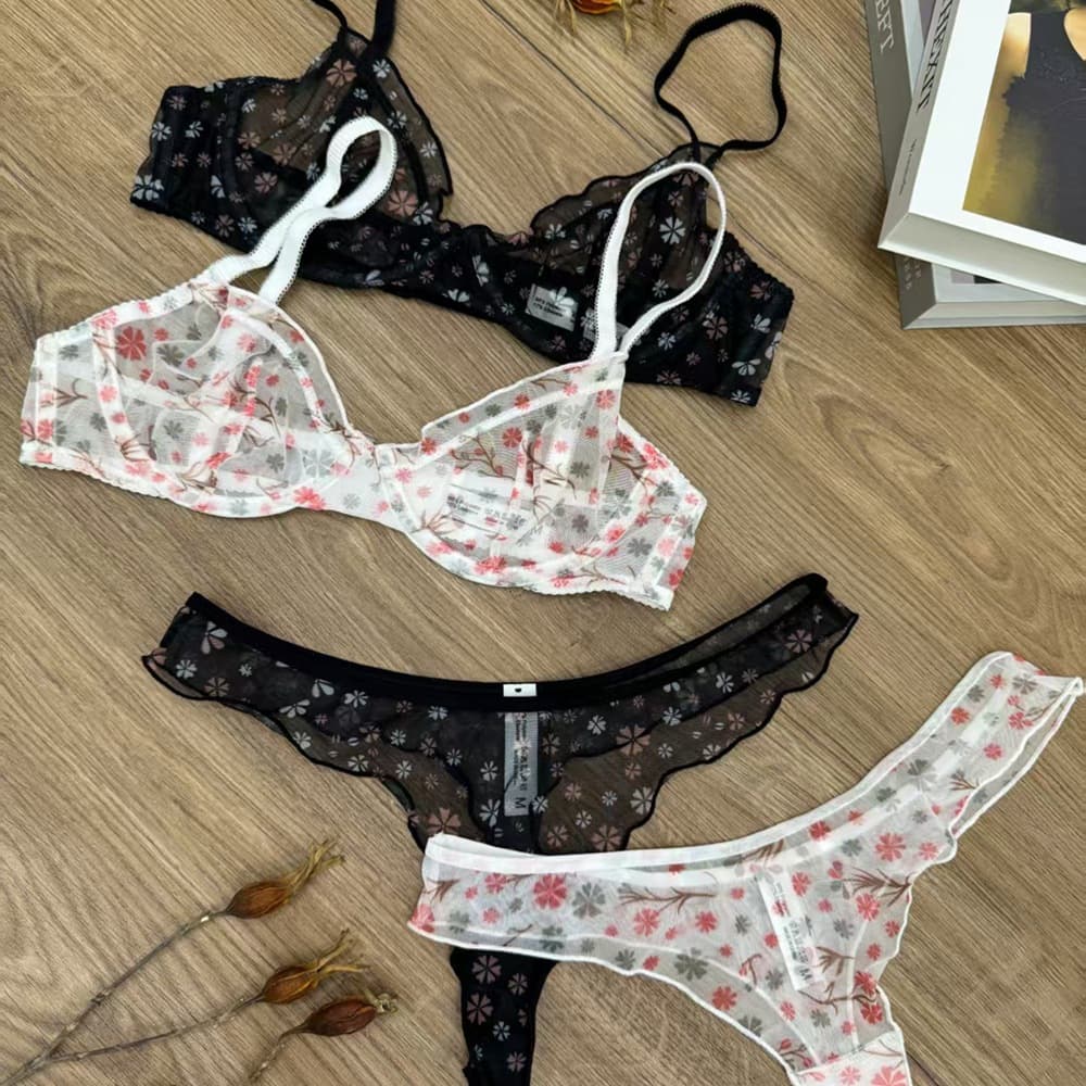 Ultra-thin Vintage Floral French Lace Bra Set for Large Busts, Minimizing and Push-up Effect Lingerie