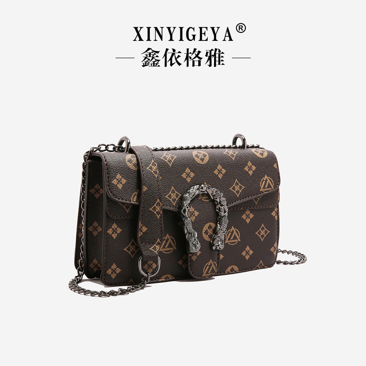Fashionable Dionysian bag for women 2025 cross-border new retro printed chain bag popular single shoulder cross-body small square bag
