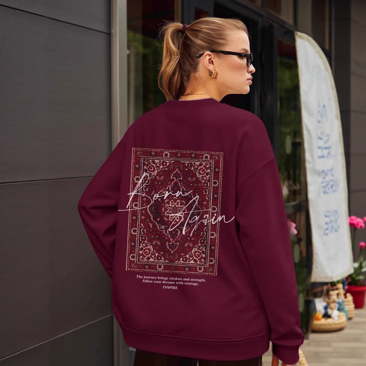 American Retro Fashion Trendy Popular Style Autumn Winter Thickened Hip Hop Round Neck Sweatshirt for Women
