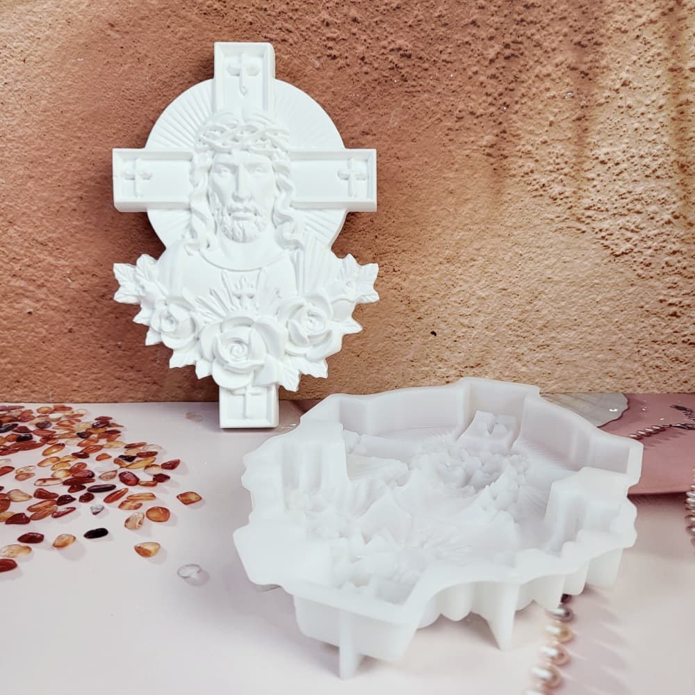 S2106 Cross Wild Crisp Semi-3D Wall Hanging Decorative Cement Plaster Mold DIY Silicone Mold