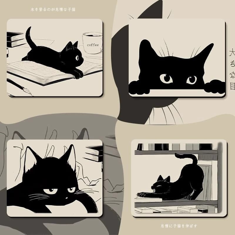 Cartoon Black Cat Mouse Pad Small Size for Women Cute Office Computer Desktop Cat Mouse Pad Desk Mat