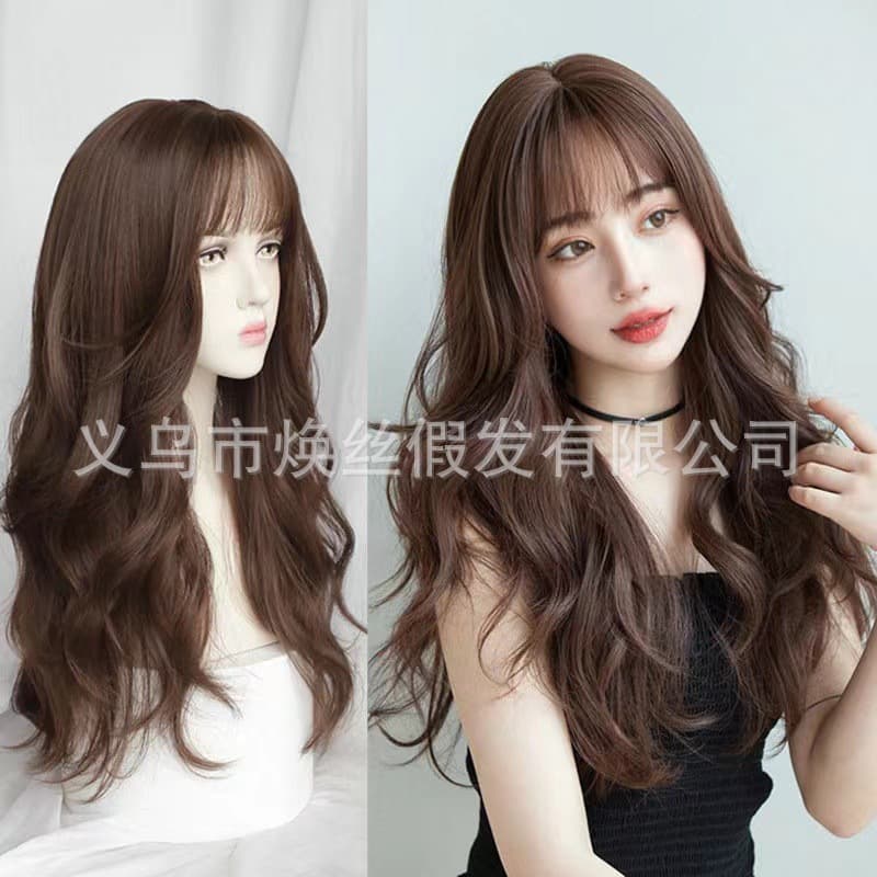 Japanese and Korean Style Air Bangs High Temperature Silk Curly Hair Wig Women's Wig Headgear Long Hair Full Head Wig Cover Cross Border