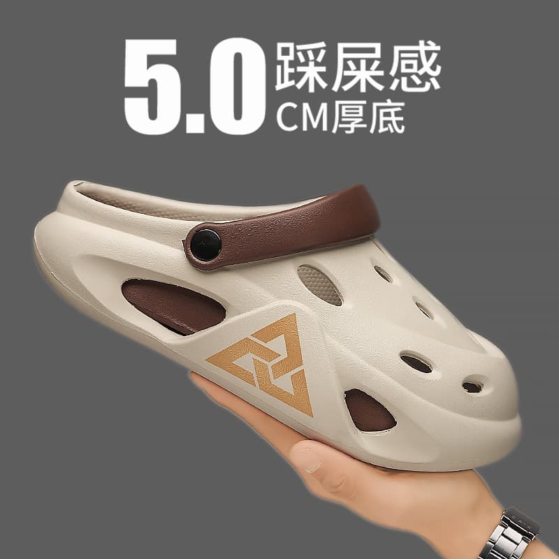 Perforated Shoes Men 2025 New Summer Thick Sole Beach Sandals Men's Sports Outdoor Two-Way Driving Wear-Resistant Flip-Flops
