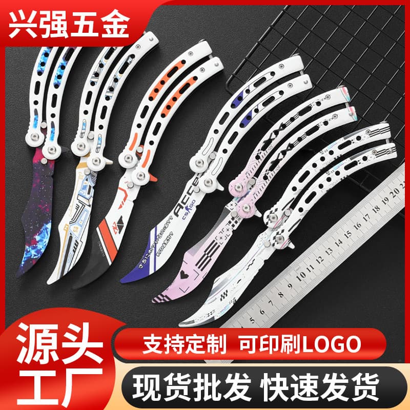 Portable CSGO Practice Folding Game Knife Prop Butterfly Training Knife Outdoor Unsharpened Flick Knife