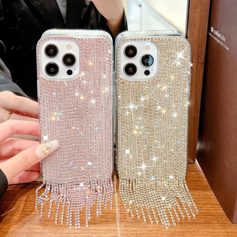 Luxury Rhinestone Case for Apple iPhone 15 Pro Max, Handmade Diamond-Studded 14 Feather Yarn Drop-Resistant Phone Case, Starlight