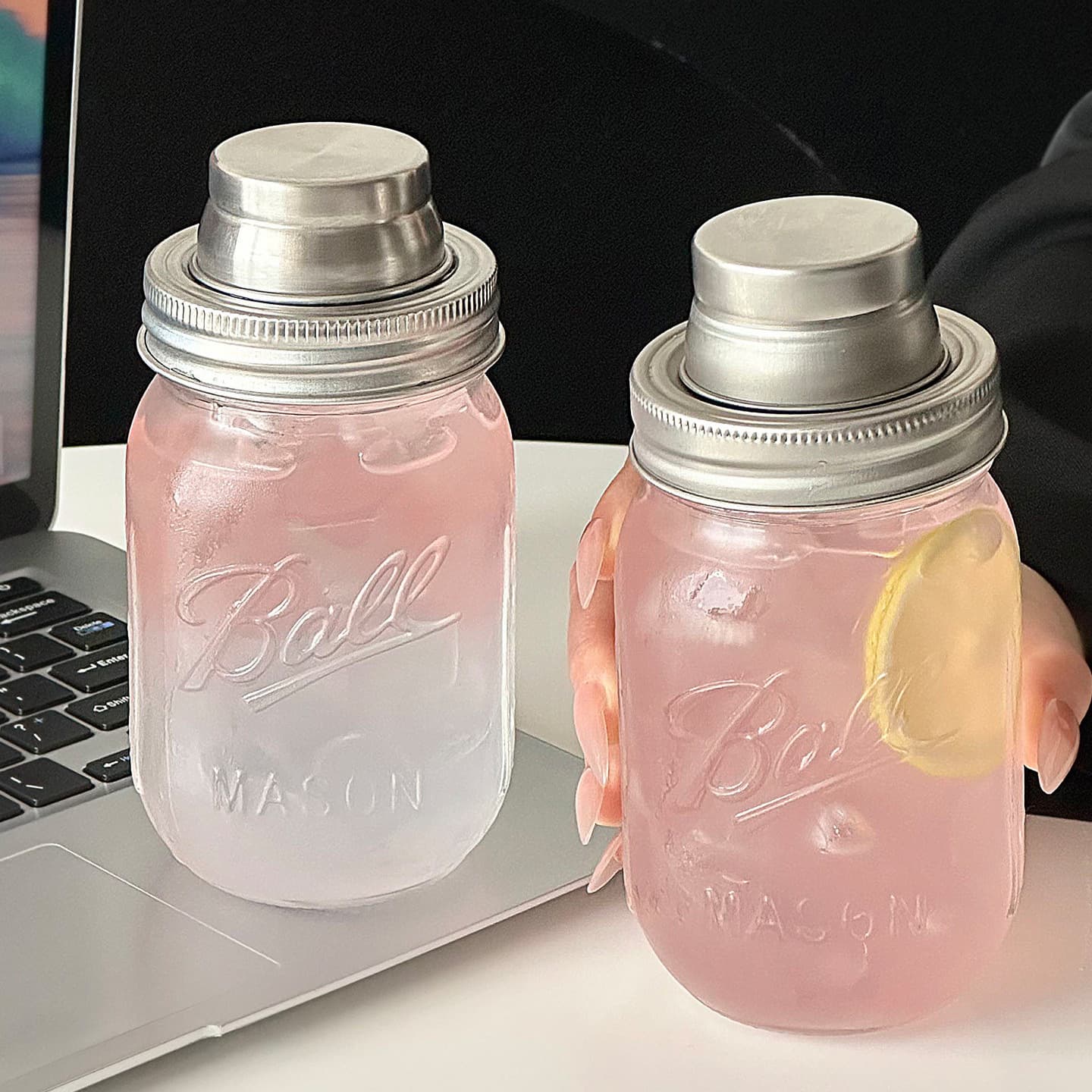 Glass Cup with Lid Creative Mason Jar Juice Drink Cup High Appearance Cold Drink Cup Coffee Cup Glass Water Cup