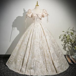 Graduation Gown European and American Cross-Border French Birthday Princess Dress Champagne Color Hosting Annual Meeting Amazon Puffy Foreign Trade