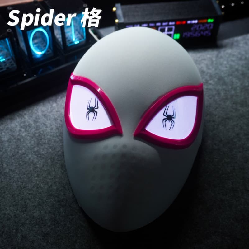 Cross-border Gwen Spider-Man Headpiece Touch-Light Electric Fully Automatic Mask Helmet with Movable Eyes Adult Cosplay