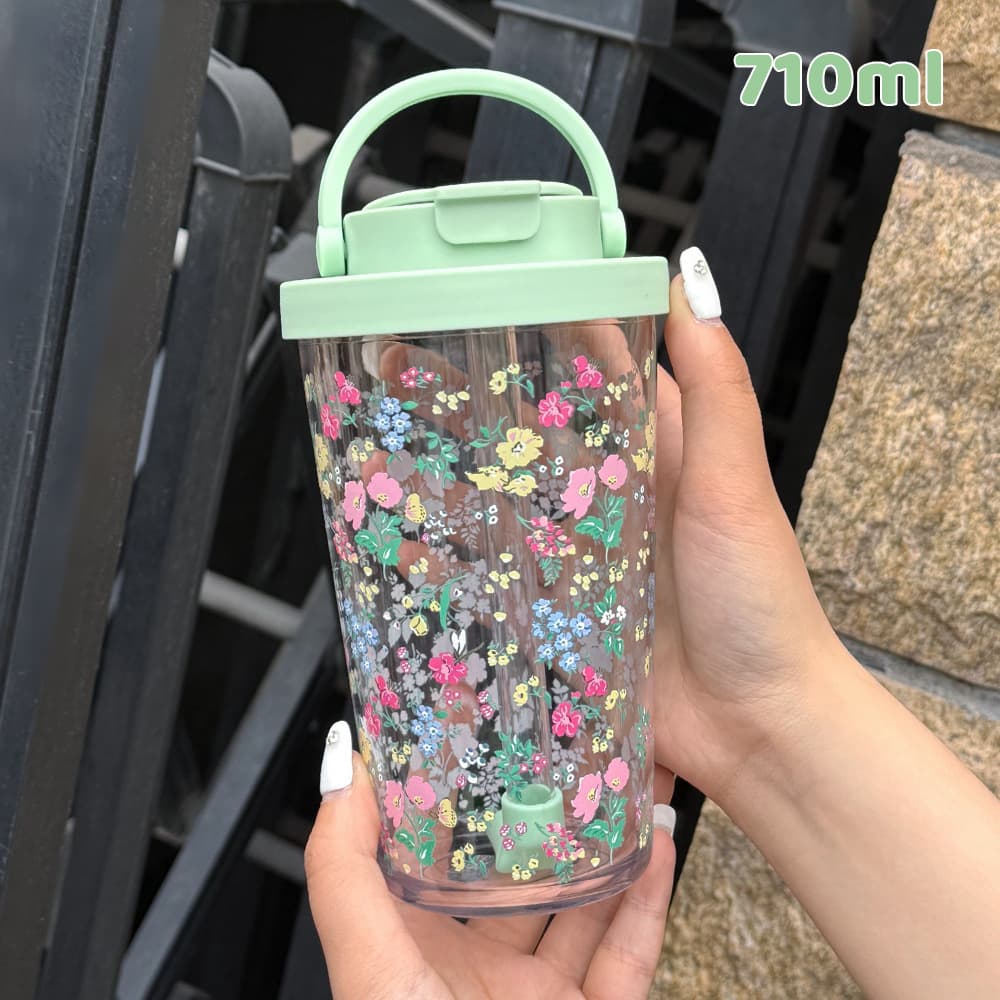 2026 New 710ml Straw Cup with Large Hole for Bubble Tea, Tritan Retractable Straw, Printed Water Bottle