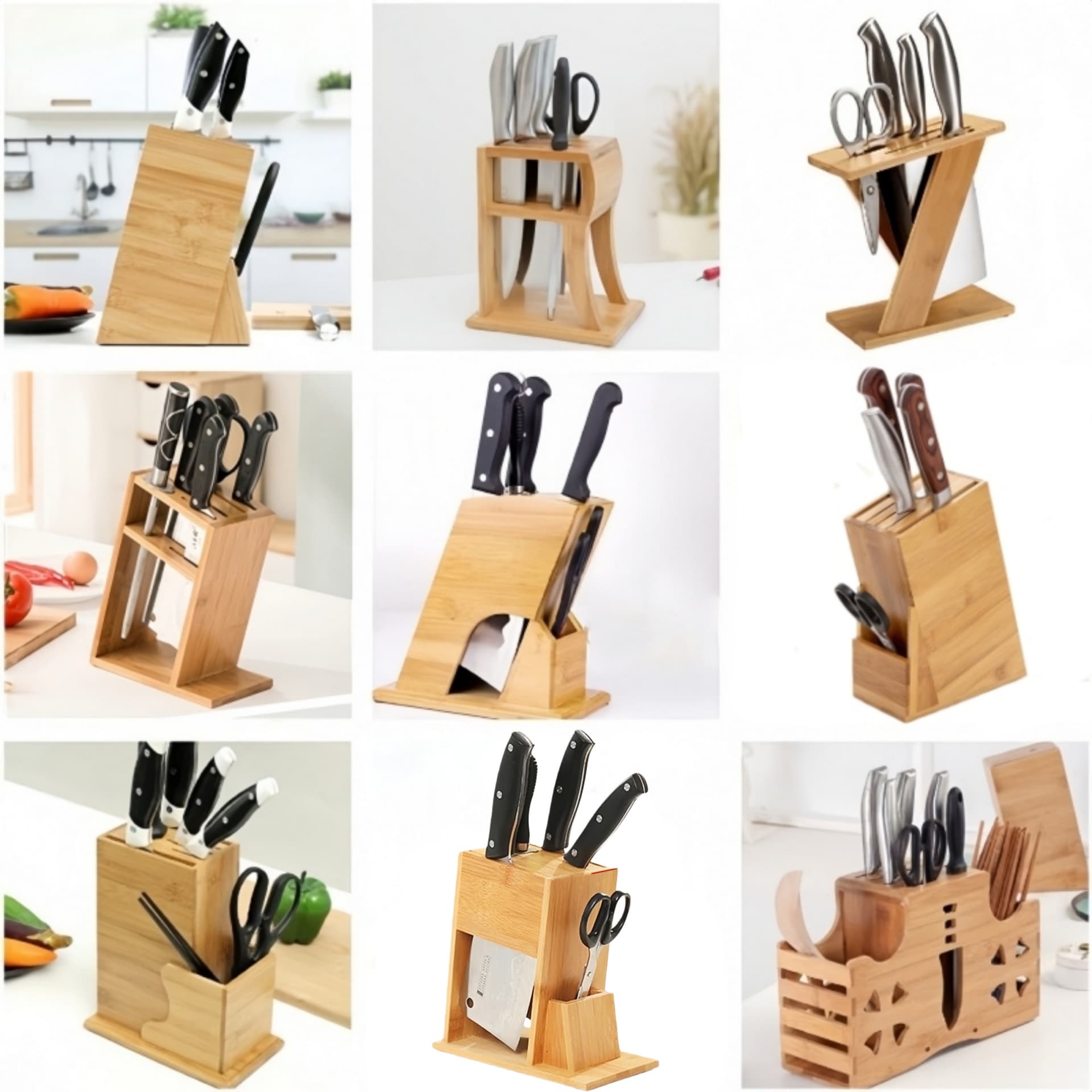 Bamboo Multi-Function Knife Block Knife Holder Storage Rack Chopstick Container Solid Wood Kitchen Utensil Organizer