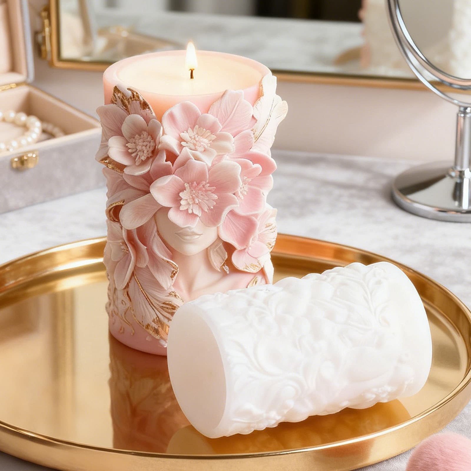 Wenxin Various Embossed Column Candle Molds, Sea Wave, Flower, Butterfly Column, Aromatherapy Home Decor, Flower Cylinder