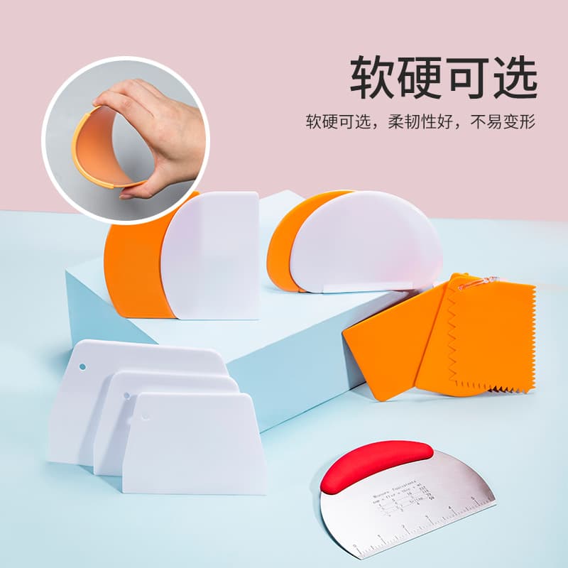 Baking Tool Plastic Cream Scraper Silicone Cake Spatula Trapezoidal Rice Noodle Cutter Semi-Circular Transparent Soft Scraper